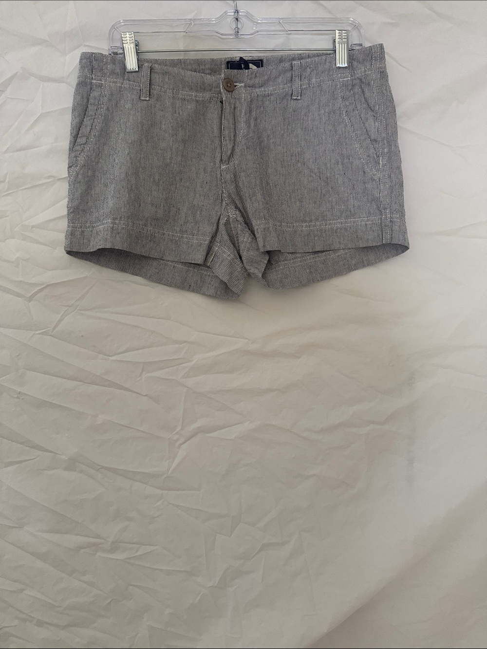 Vintage The North Face Women's High-Waist Gray Stripped Linen Blend Shorts